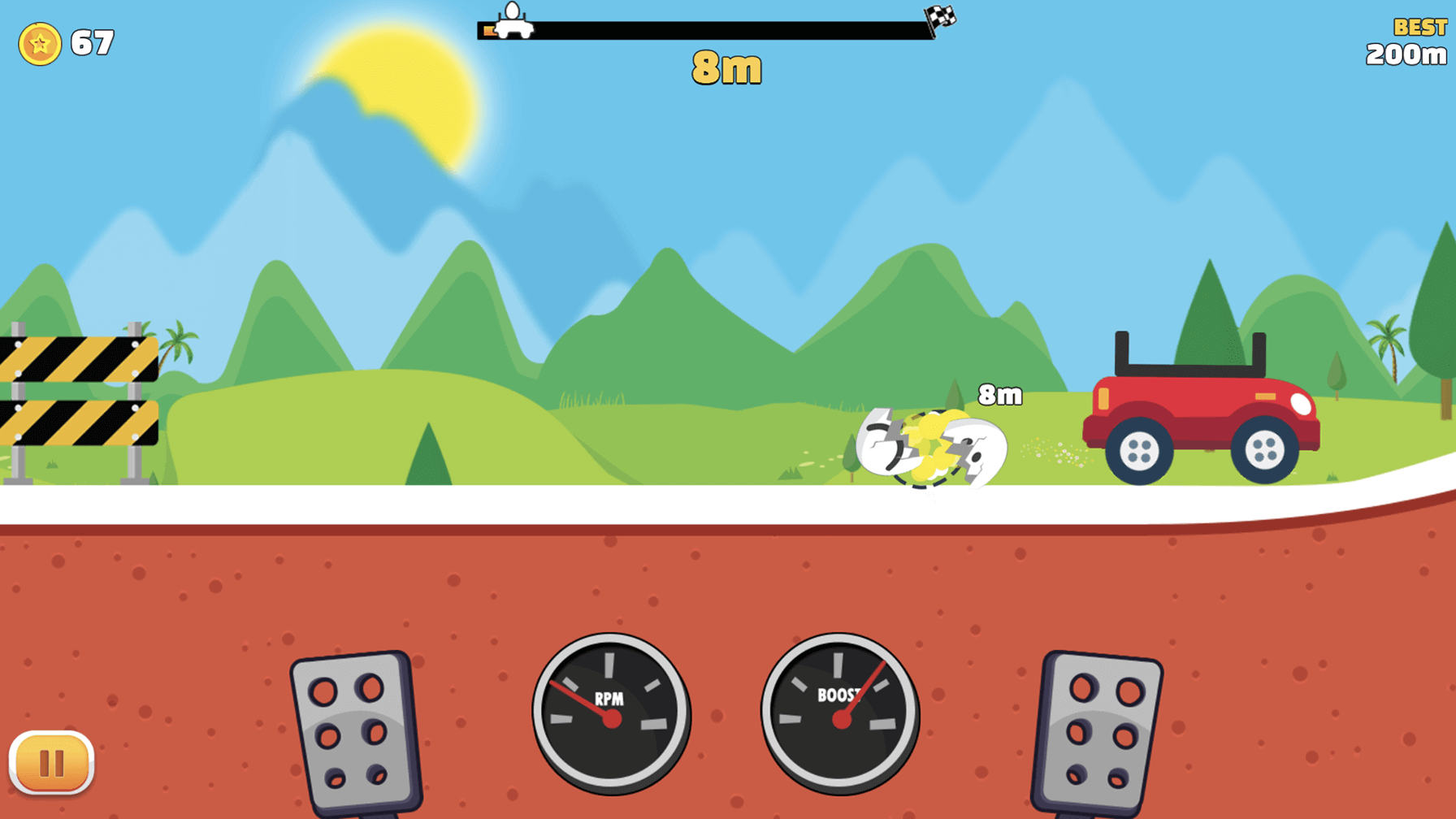 Cracked egg after a crash in Eggy Car game.