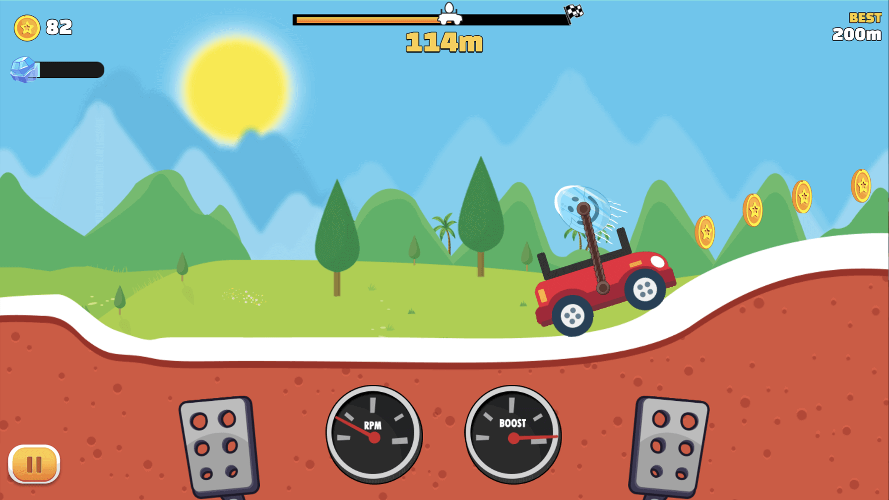 Eggy Car gameplay showing activation of the freeze power-up.