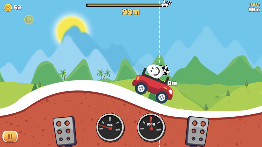Eggy Car gameplay showing the player reaching 100 meters distance.